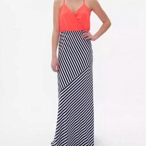 Sievergate Poppy Orange Navy and White Stripe Sleeveless Maxi Dress, Medium